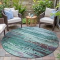 thumbnail image 6 of HomeRoots 629861 8 ft. Teal Blue Pale Aqua & Plum Abstract Washable Transitional Indoor & Outdoor Round Area Rug, 6 of 9