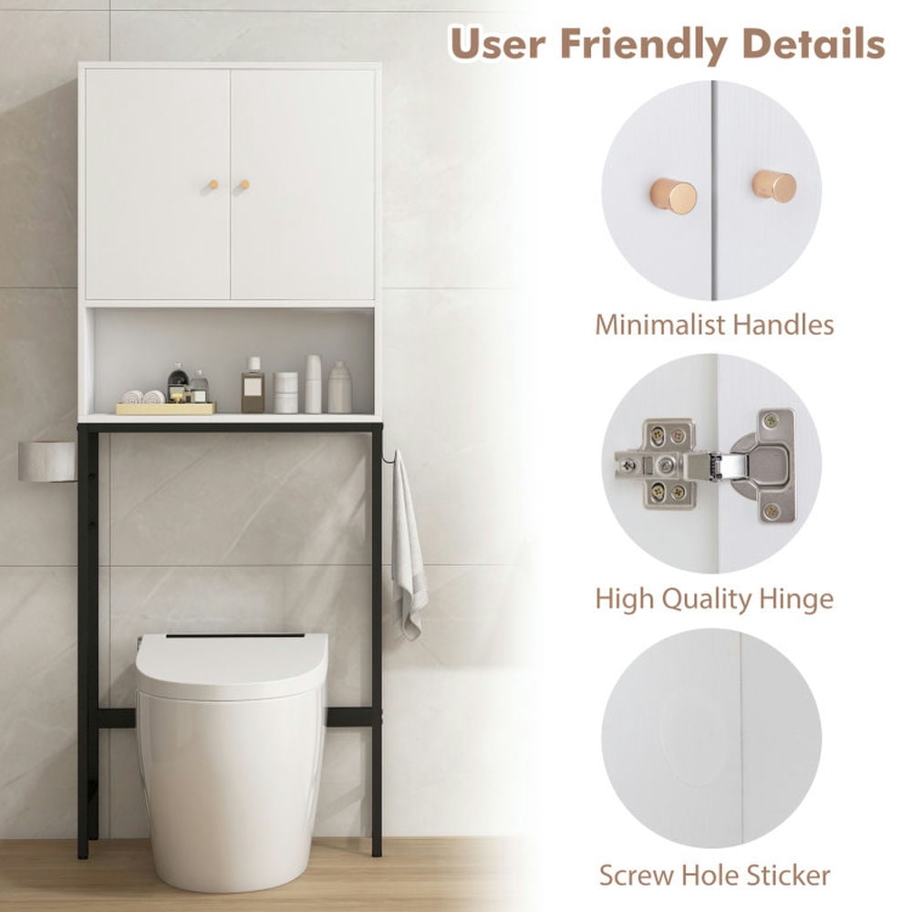 Finihen Toilet Storage Cabinet, Storage Shelf, Over The Toilet Storage Cabinet with 2 Doors and Adjustable Shelf, for Bathroom, White