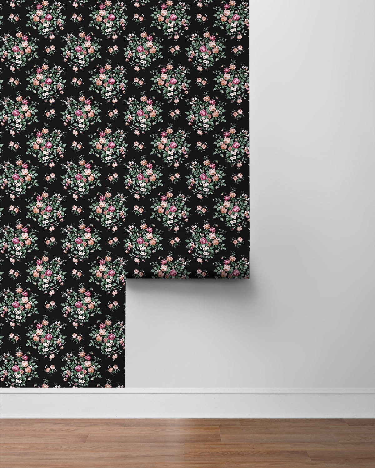NextWall  Floral Bunches Peel and Stick Wallpaper 20.5 in. W x 18 ft. L - Ebony