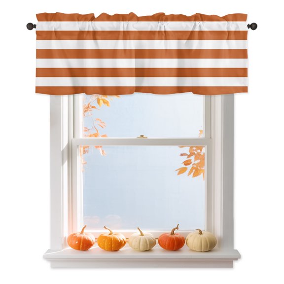 Kitchen Curtain Valance 54"x18",Blackout Rod Pocket Valances Farmhouse Classic Stripes Small Window Treatment Panel for Living Room Bedroom Windows,Orange White