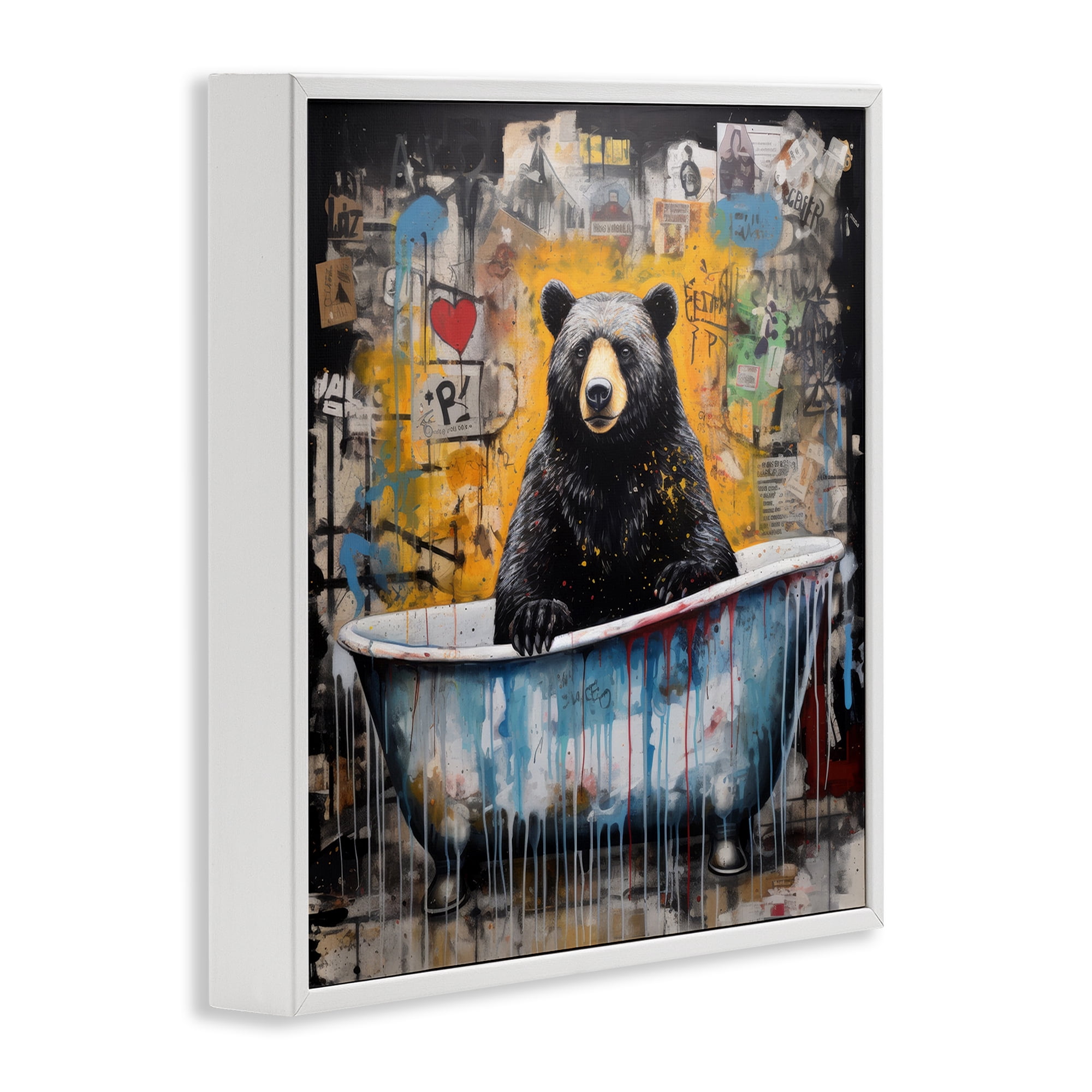 Stupell Industries Graffiti Bathing Bear Typography Painting White Framed Art Print Wall Art, 17 x 17