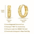 thumbnail image 2 of Tilo Jewelry 14K Yellow Gold Round Huggie Hoop Earrings with Diamond-Cut Engraving | 12mm Small | Dainty Everyday Earrings for Women & Unisex, 2 of 9