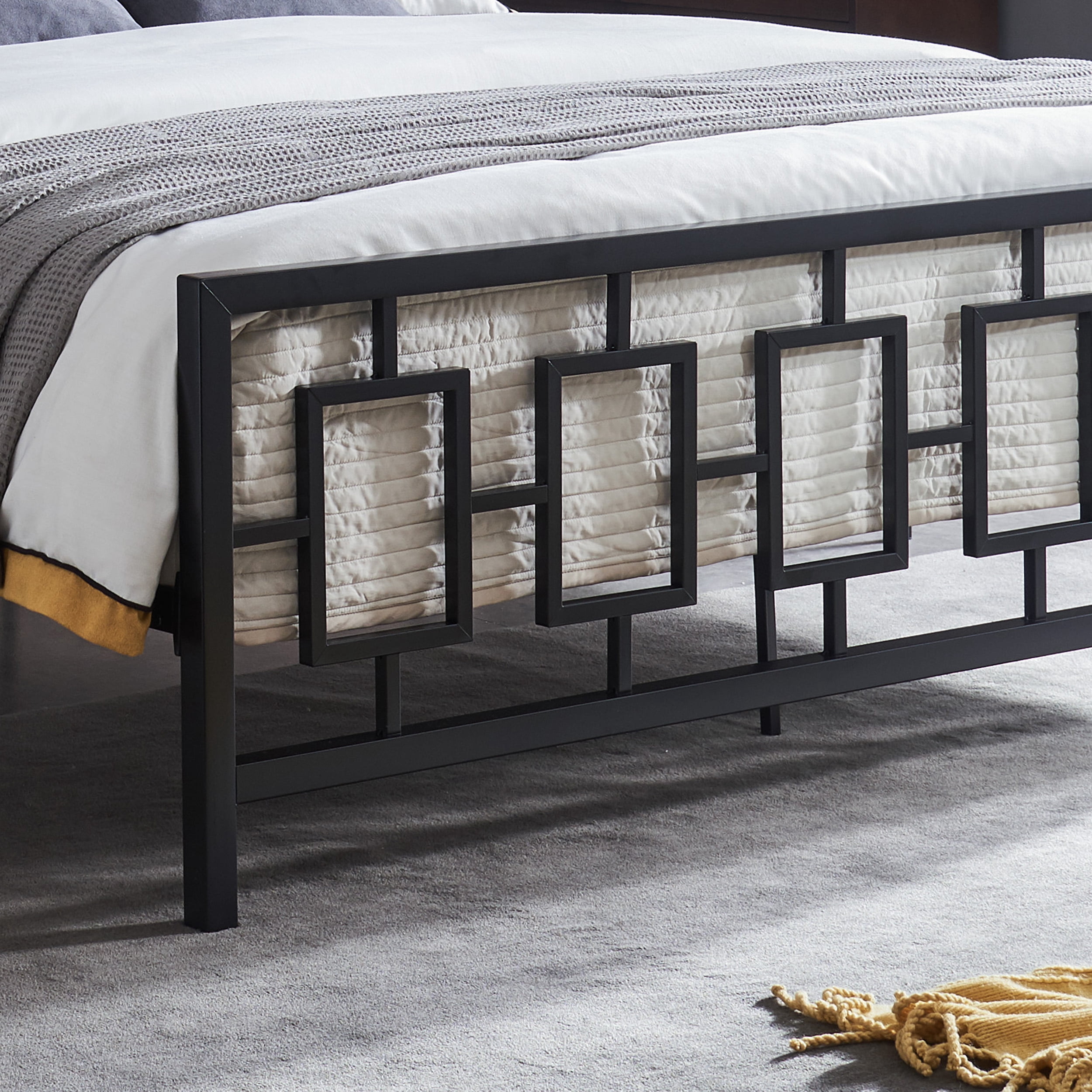 Noble House Krystin Modern King-Size Iron Bed Frame, Flat Black