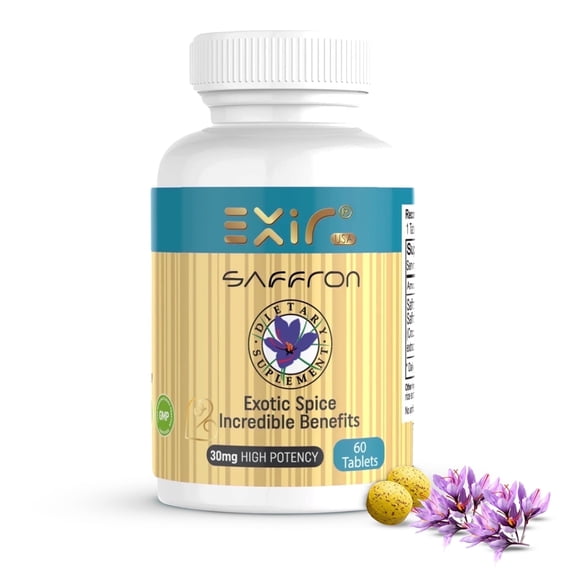 Exir Saffron Supplement, 30mg, High Potency, Supports Mood, Stress, Memory, Circulation, 60 Tablets