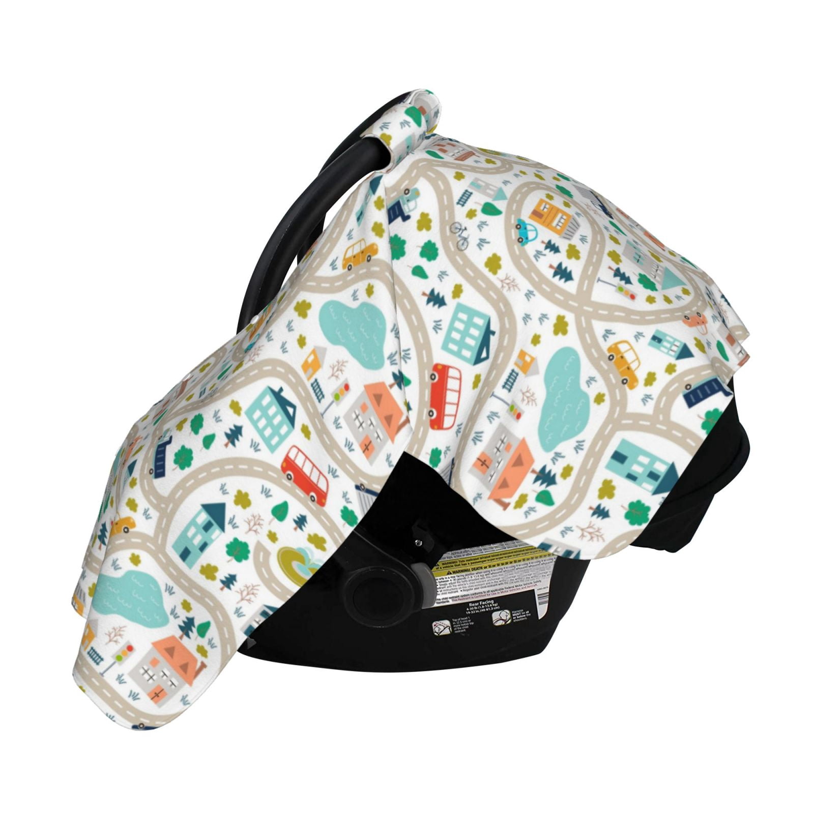 Naloa Hand Drawn Cars Trucks Buses And Roads Baby Car Seat Cover, Breathable Baby Carrier Cover, Multiuse Baby Carrier Cover & Nursing Breastfeeding Cover