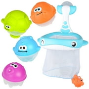 CIBEE Bath Toy, Fishing Floating Animals Squirts Toy, Fish Net Game In Bathtub4PC