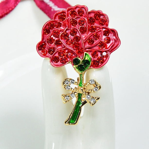Elegante broche de cristal para mujer, alfileres de broche de flor rojo y rosa, alfileres de solapa de aleación Hugo Pin de broche de flor de clavel