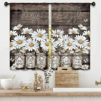 Rustic Farmhouse Daisy Kitchen Curtains 27.5W x 39L Inch Country Vintage Rural Wood Wooden Quotes Inspirational Rod Pocket Short Small Window Treatment Drapes Decor 2 Panels