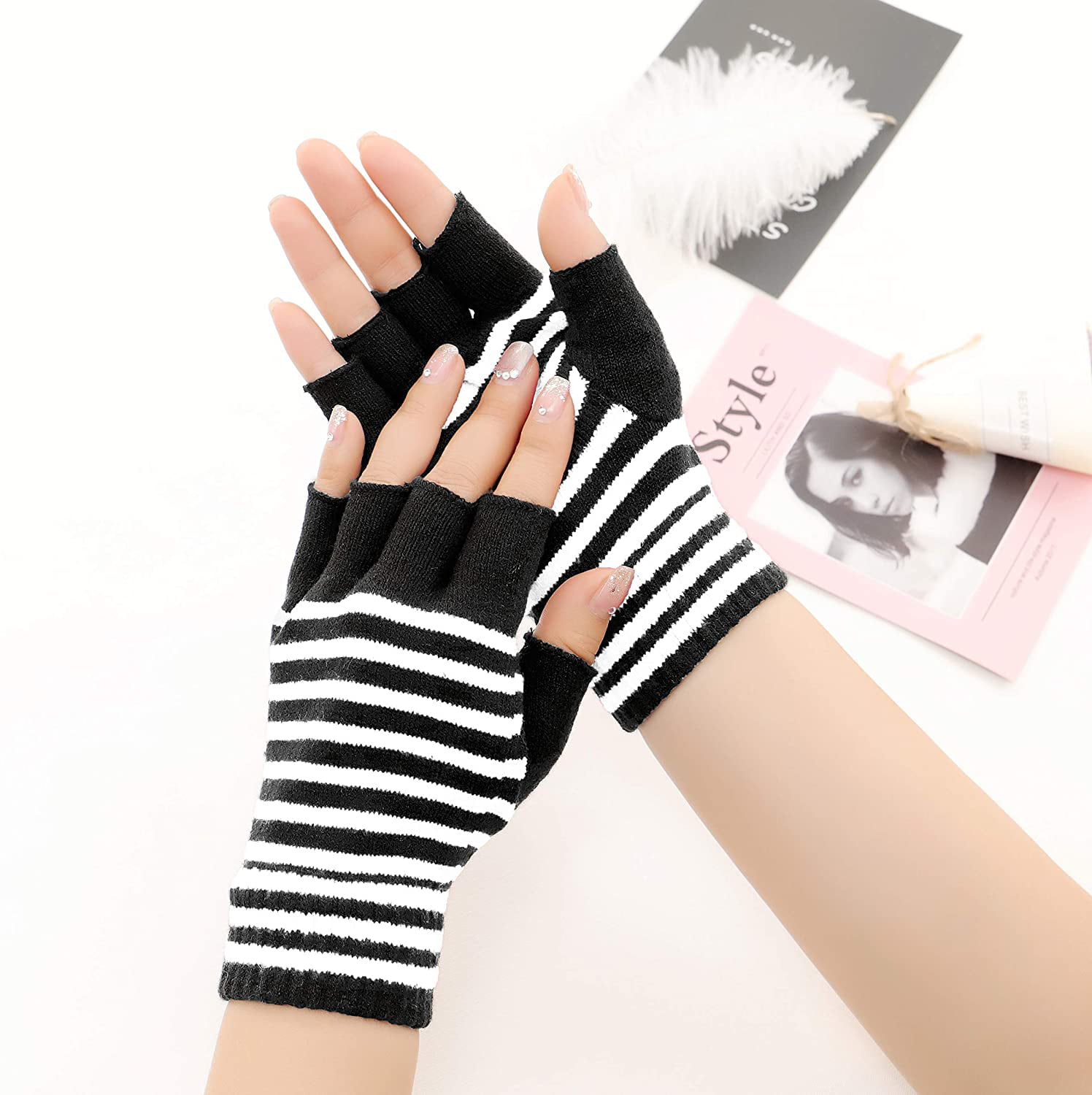 Unisex Stretchy Fingerless Hand Warmer Skeleton Gloves 