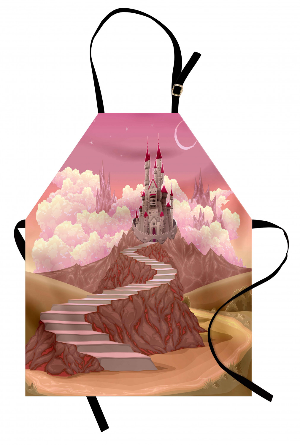 Castle Apron Fairytale Apron Princess and Castle Cartoon like Image on the Hill with ...