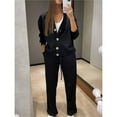 thumbnail image 3 of Conjunto Deportivo Dos Piezas para Mujer: Top Larga con Cuello en V y Botones,y Pantalones Deportivos.Conjunto Moderno para Estar en Casa,Ideal para Otoño e Invierno.Negro L, 3 of 6