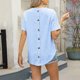 thumbnail image 5 of Camisetas de Manga Larga de las Mujeres de Color Sólido Botón Trasero Manga Corta Superior, Suelto Ajuste Casual Camiseta Diaria, 5 of 9