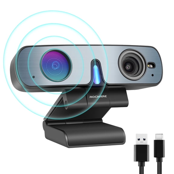 ROCWARE RC28 1080p 60fps Webcam with Cardioid & Omnidirectional Microphone | HIFI Mode for Studio-Quality Audio, AI Noise Cancellation & Raw Audio Modes, Web Cam for Streaming/Meetings/Beginners