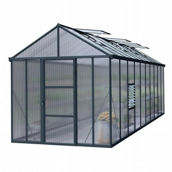 Palram - Canopia Glory 8' x 8' Walk-In Greenhouse - Gray - with Automatic Roof Vent Opener