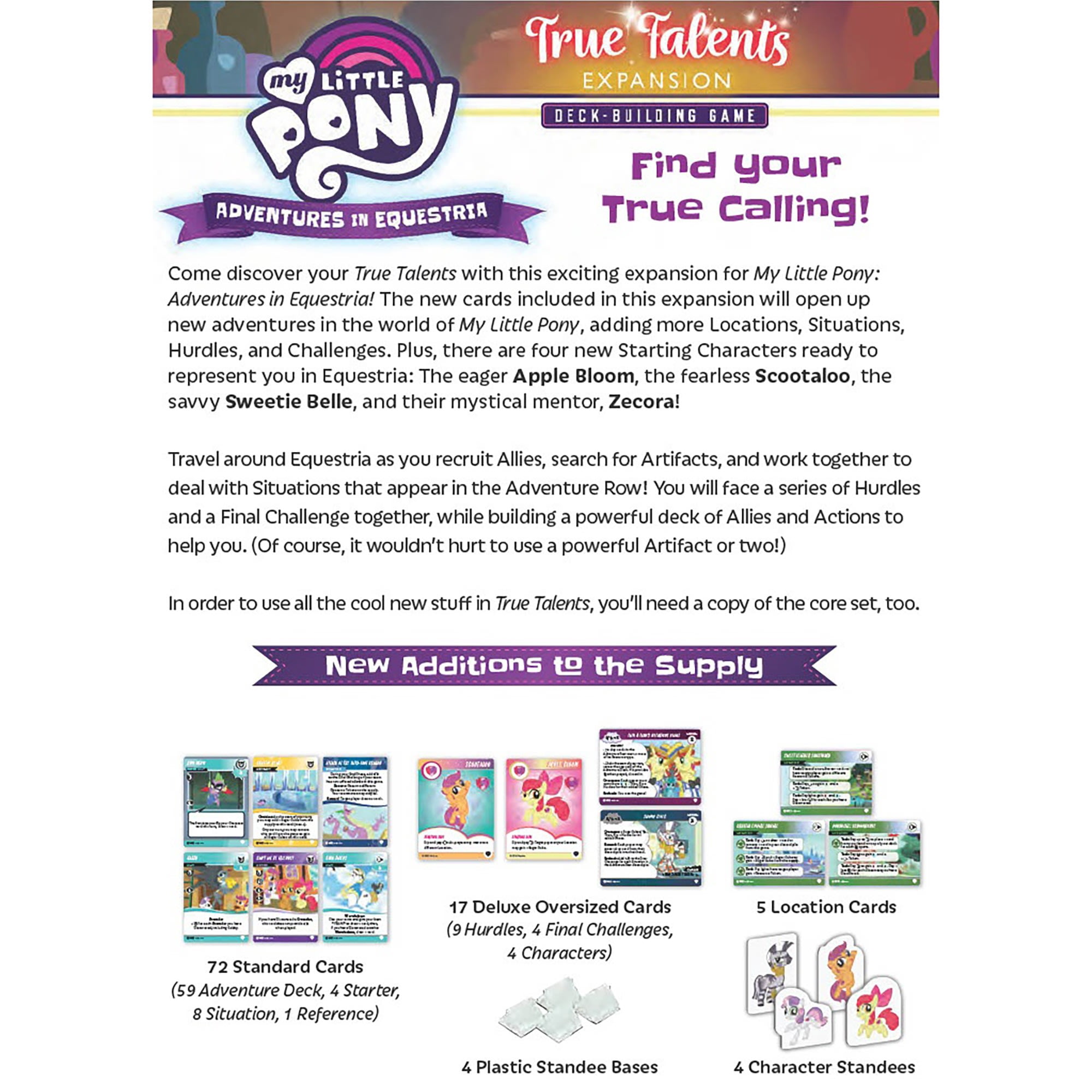 My Little Pony: Adventures In Equestria Deck-Building Game True Talents Expansion - New Characters / Cards/ Challenges & More, Renegade Game Studios, Ages 14+, 1-4 Players, 45-90 Min