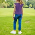thumbnail image 5 of ZACPNCV Girls Ruffle Sleeve T Shirts Summer Short Sleeve Casual Cute Crewneck Tops Tees Purple 4-5 Years, 5 of 8