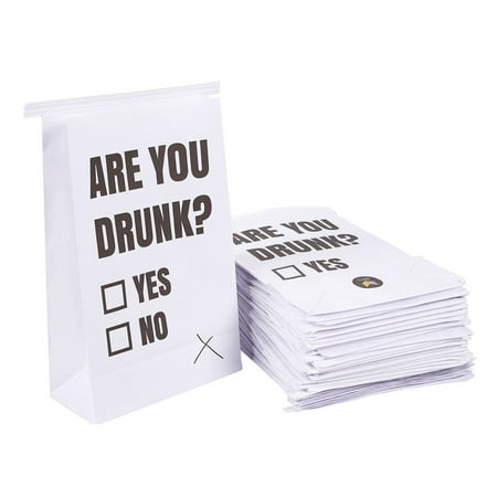 Vomit Bags - 50 Pack Disposable Paper Barf Bags - are You Drunk Funny Black & White Printed Design White Throw Up Bags for Motion Sickness, Hangovers, Car Sickness, 6 x 9.7 x 2.6
