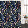 thumbnail image 4 of 66x72 Inch Shower Curtains for Bathroom, Tennis Rackets Fabric Bath Curtain Decor, Navy Blue Retro Flowers Ball Sports Waterproof Restroom Curtains Shower Set Accessories with 12 Hooks 66 Inch, 4 of 7