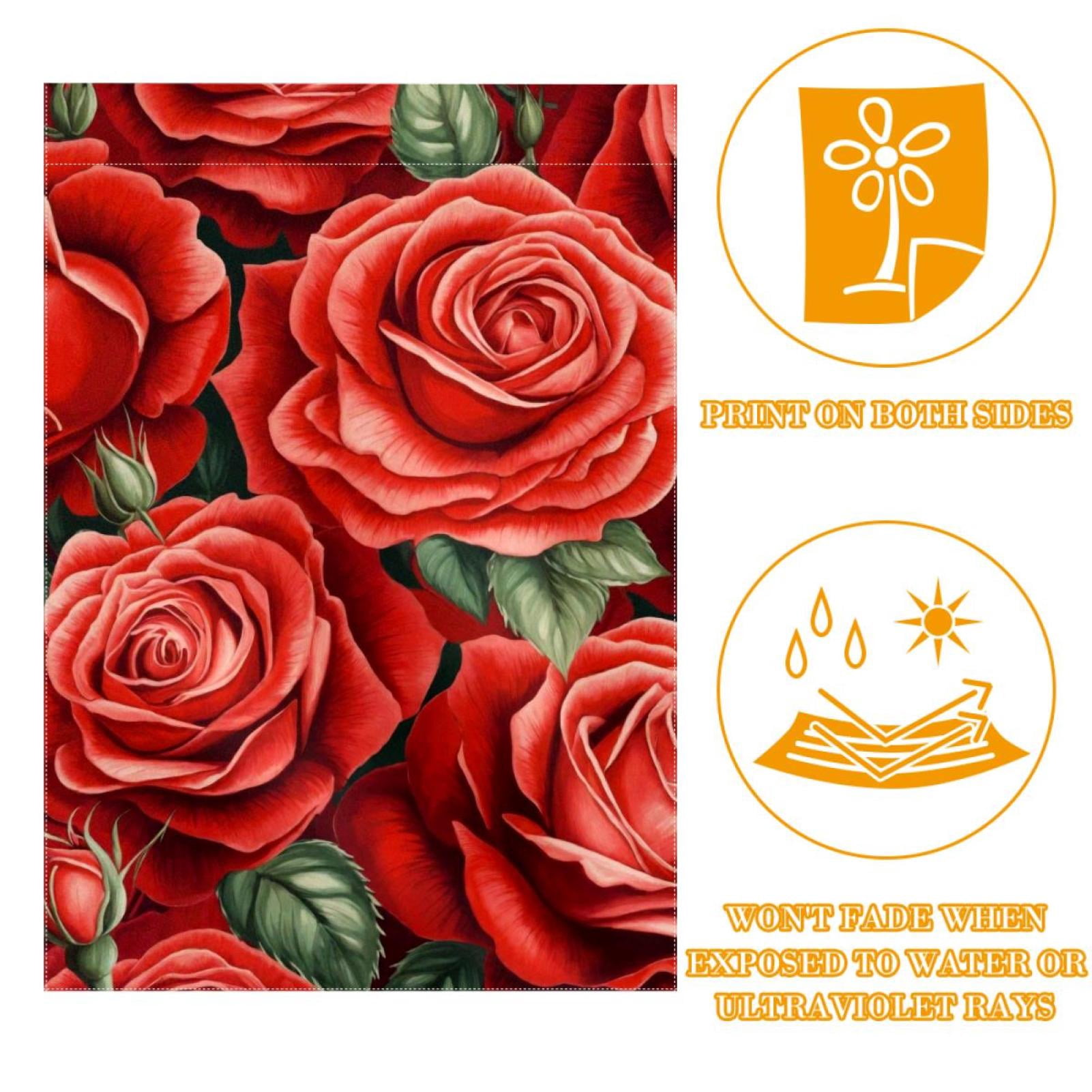 Red Rose Flowers Double Sided Garden Flag Decorative Weather Resistant Yard Flag, Large DIY Vertical Flag for Farmhouse Patio Lawn, 28x40 Inch