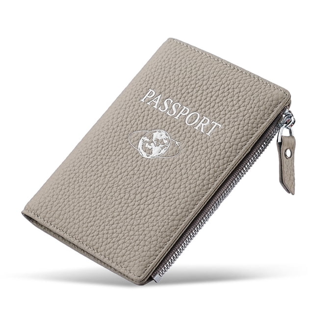 Porta Pasaporte de Cuero Genuino con Bloqueo RFID, Billetera de Viaje Delgada para Pasaporte con Ranuras para Tarjetas y Bolsillo para Monedas, Cubierta de Pasaporte Anti-escaneo para Hombre y Mujere