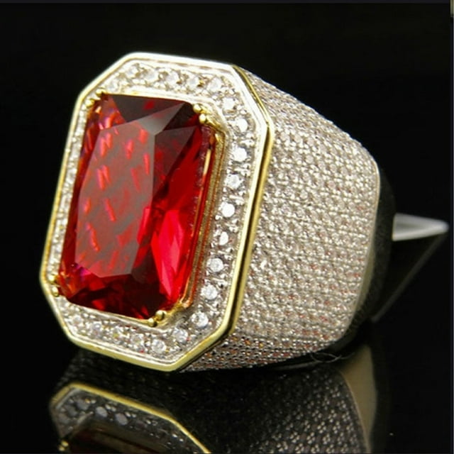 Trayknick Punk Men Square Shape Faux Ruby Sapphire Inlaid Finger Ring Party Jewelry Gift Blue US 5