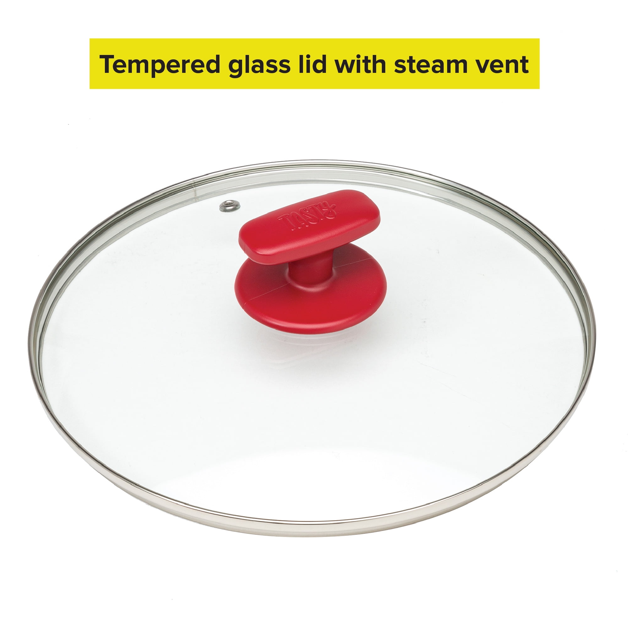Tasty Ceramic Titanium-Reinforced Non-Stick Centerpiece Pan with Glass Lid,  Red, 14 