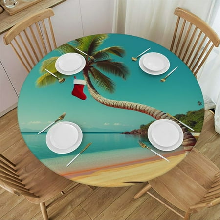 

BCIIG Christmas Stocking Palm Tree Beach Round Table Cover Stain Resistant Washable Indoor Outdoor Tablecloth Kitchen Dining Wedding Parties Picnic Camping 100% Polyester Fiber 31-35