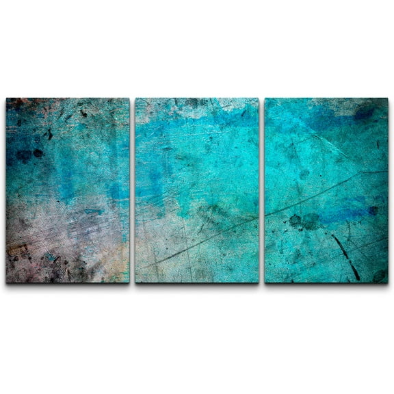 wall26 Canvas Print Wall Art Set Grunge Teal & Green Color Field Abstract Shapes Illustrations Modern Art Minimalist Scenic Colorful Multicolor for Living Room, Bedroom, Office - 16"x24"