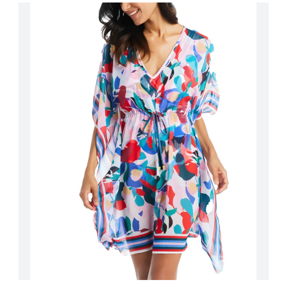 Beyond Control Women's Elastic Tastic Chiffon Caftan Swim Cover-Up (L/XL, Multi)