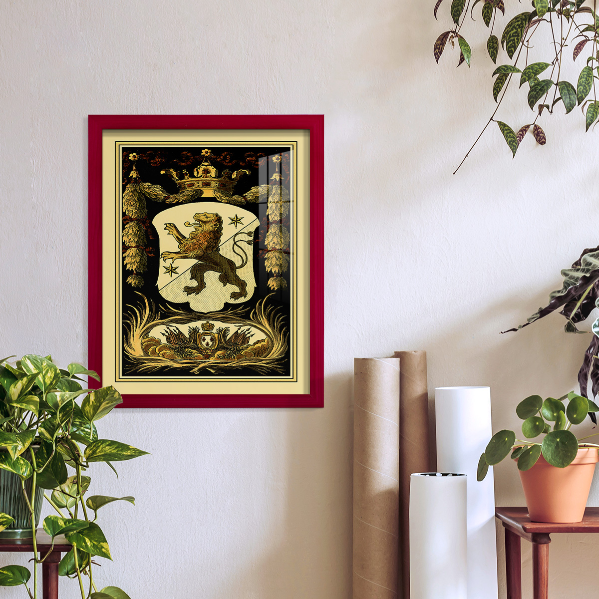 Family Crest III -Framed Print w/glass-Cherry Red