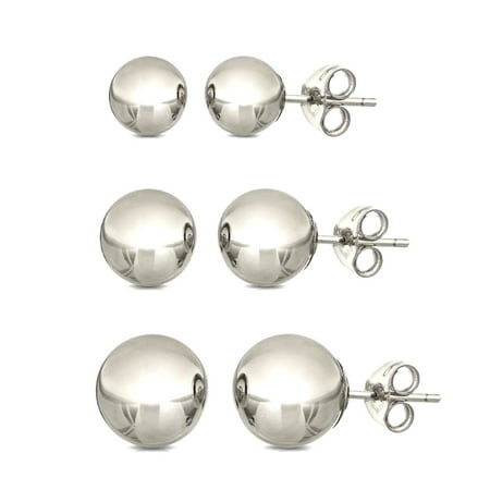 Pori Jewelers Pack 3 Pairs Sterling Silver Ball Stud Earrings