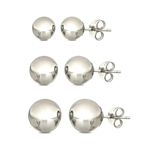 PORI JEWELERS - Pack 3 Pairs Sterling Silver Ball Stud Earrings ...
