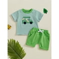 thumbnail image 3 of Toddler Baby Boys Summer Shorts Set 3 6 12 18 24 Months 2T 3T Golf Cart Patch Striped Short Sleeve Round Neck Tops Elastic Waistband Shorts, 3 of 9