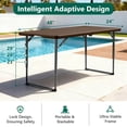 thumbnail image 2 of Folding Table, 4FT Foldable Picnic Table with Adjustable Height, Heavy Duty Fold-in-Half Portable Table for Weddings, Camping, RV Travel, Parties, BBQs, and Indoor Use, Easy to Fold and Store, Brown, 2 of 8