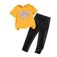 thumbnail image 3 of ITSAME Girls Outfit 2-Piece, Round Neck Bow Printed Top and Casual Pants Summer Casual Fashion Set for Kids Orange Size 2-3T, 3 of 5