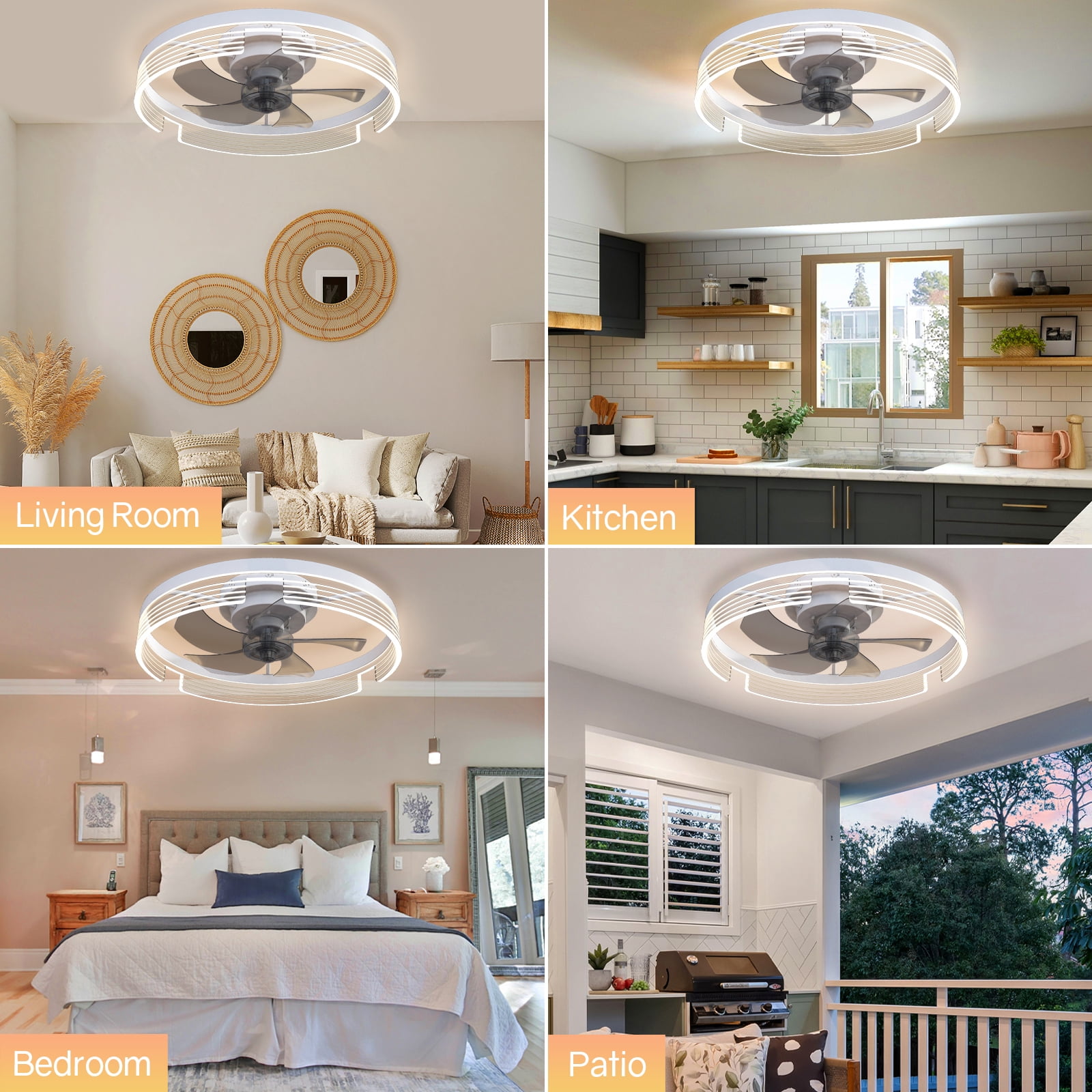 Surnie White Ceiling Fan with Light-Modern Flush Mount Low Profile Ceiling Fans Timing Remote Control, Smart Small Enclosed Reversible Dimmable LED Lighting Fan for Indoor Bedroom Living Room Kitchen