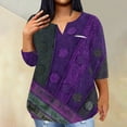 thumbnail image 2 of ADSSDQ 3/4 Sleeve Cute Plus Size Tops For Women With Pocket Soft Comfy Western Geometric Shirts Summer V Neck Womens Blouses Casual Elbow Length Tees Fall Gym Clothes Dark Purple 3XL, 2 of 5