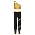 thumbnail image 2 of HULIJA Kids Girls Shiny Metallic Gymnastic Jumpsuit Set One Shoulder Crop Top with Legging Yoga Gold 12, 2 of 5