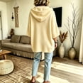 thumbnail image 4 of Textilo Sweaters for Women 3/4 Batwing Sleeve Drawstring Hoodies Hooded Solid Color Sweatshirts Travel Loose Fit 2026 Fall Winter Casual Top,Beige 2XL, 4 of 6