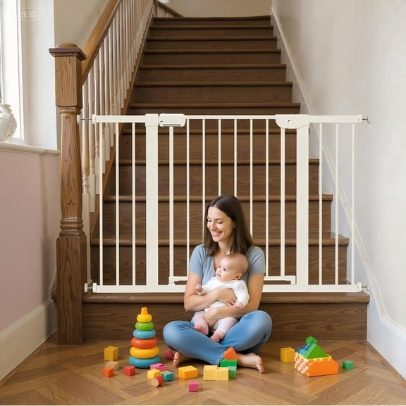 Mutak Baby Safety Gate, Baby Gates for Top Stairs Doorway, 29.5''- 46''Wide, High 36" , Pressure Mount, White
