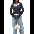 thumbnail image 3 of Camisetas de Larga con Cuello Redondo para Mujer, Informales, de Dos Piezas, Ajustadas, de Punto Acanalado, para Verano y Otoño. Gris Oscuro M, 3 of 8