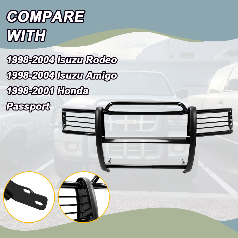Speed Daddy Front Bumper Brush Grille Guard For 98-04 Passport / Amigo / Rodeo Sport - Black Mild Steel
