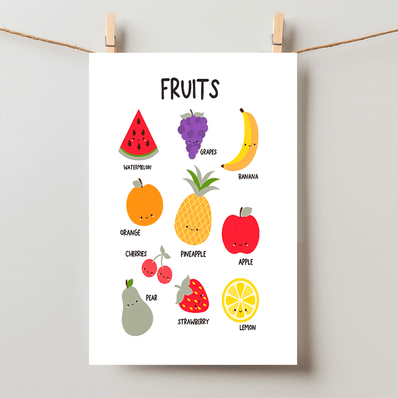Educational Fruits Chart Classroom Homeschool Decor Unframed Paper Poster 11x14in