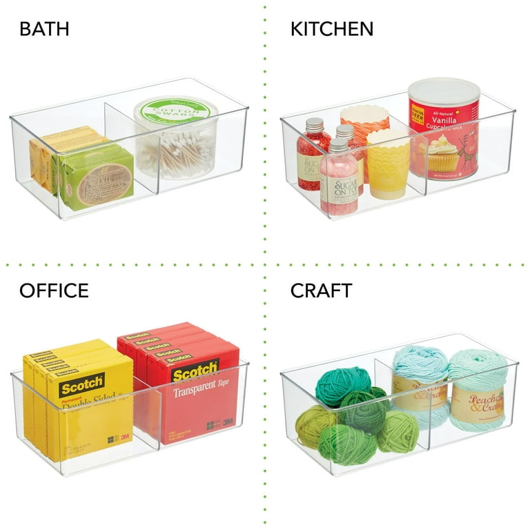 mDesign Plastic Bathroom Divided Storage Organizer Bin Box - 2 Pack - Clear - Clear