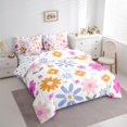 thumbnail image 3 of Homewish Cute Cartoon Daisy 7pcs Bedding Comforter Set,Kawaii Flower Floral Queen Bedding Sets,White Pink Orange Queen Sheet Sets For Girls,Luxury Bedroom Decor Reversible, 3 of 8