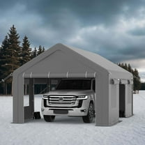 10x20FT Carport, Heavy Duty Carport with Roll-Up Sidewall and Ventilated Windows with Removable Sidewalls, 180g Pe Waterproof Canopy, All-Season Outdoor Portable Garage for Pickup Truck Boat SUV