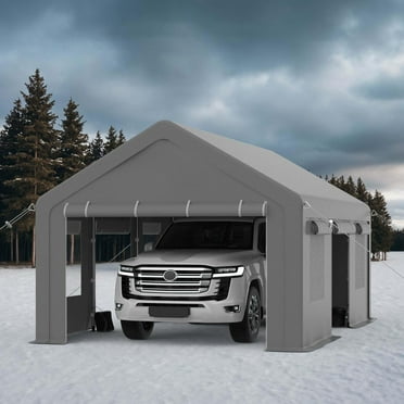 10x20FT Carport, Heavy Duty Carport with Roll-Up Sidewall and Ventilated Windows with Removable Sidewalls, 180g Pe Waterproof Canopy, All-Season Outdoor Portable Garage for Pickup Truck Boat SUV