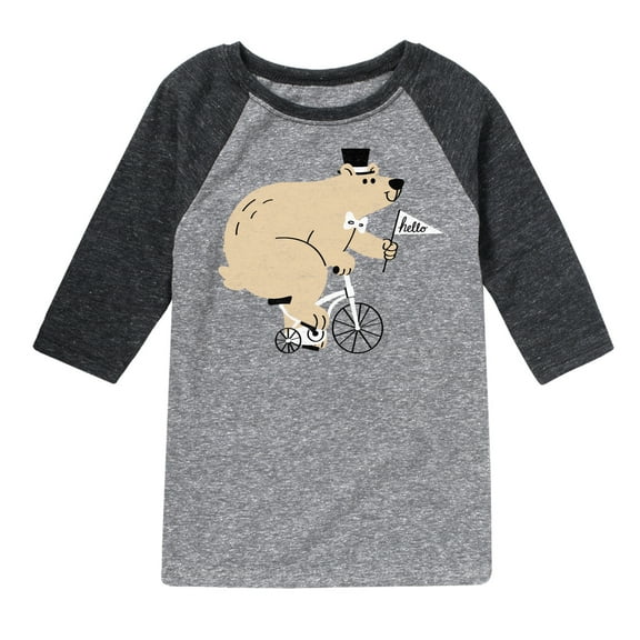 Instant Message - Top Hat Bear On A Bicycle - Toddler & Youth Raglan Graphic T-Shirt