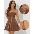 thumbnail image 2 of Unique Bargains Women's PU Spaghetti Strap Sweetheart Neckline A-line Dress L Brown, 2 of 6