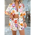 thumbnail image 6 of Women'S Soft Summer Floral Tropical Print V Neck Tee Short Sleeve Button Top Shorts 2 Piece Sets Yellow Flowers L, 6 of 8